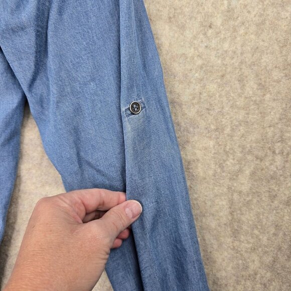 AMM Womens Long Sleeve Chambray Tunic Shirt Light Blue Size L Lyocell Casual - Picture 3 of 8